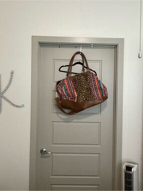 Amazon Multicolor Aztec & Leopard Tote with Brown Trim
